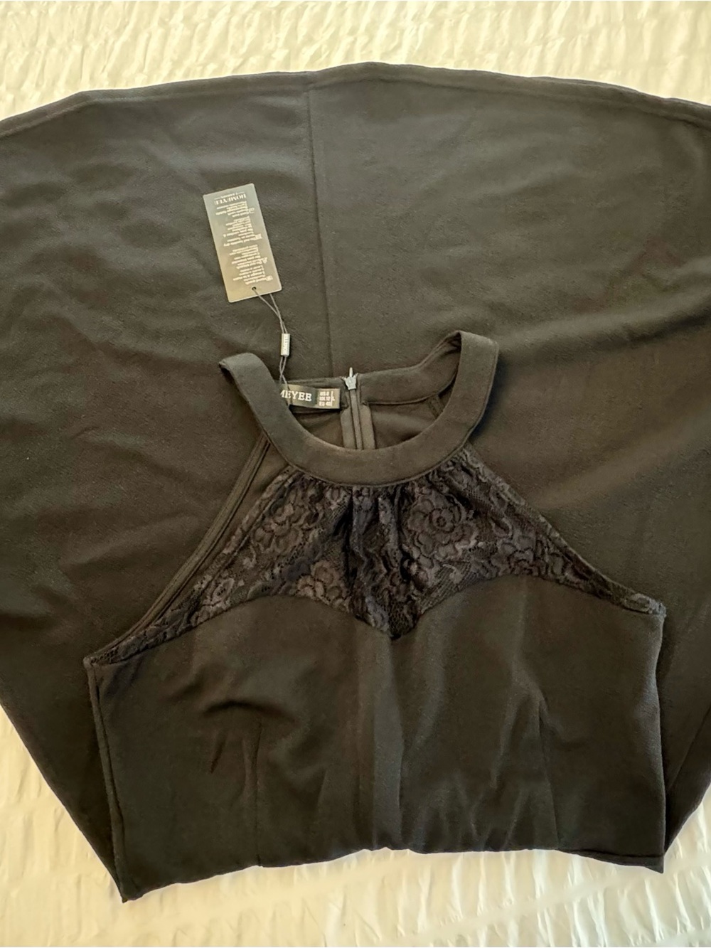 Black Lace-Inset High Neck Crop Top